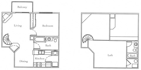 Floor plan for 1 bed, 2 baths, 934 sqft